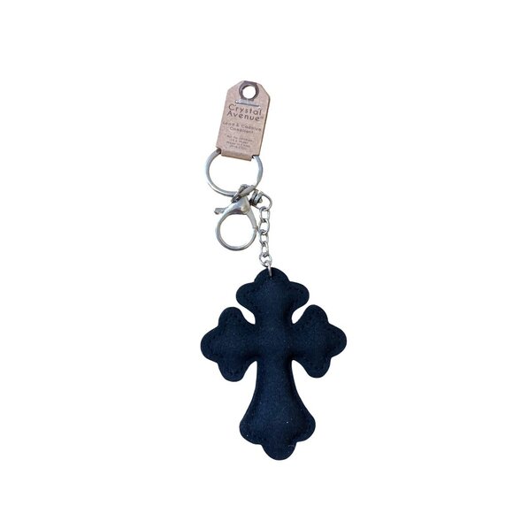 Crystal Avenue Rhinestone Cross Keychain With Lobster Clasp & Chain - Silver/Bla - Picture 2 of 2